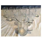 Glass Pitcher & Set of 12 Tall Glasses with Ribbed