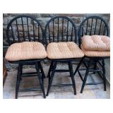 3 Black Swivel Counter Stools with Cushions