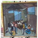 Framed Oil on Canvas Around the Table by Carlo Jea