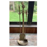 Brass Fireplace Tool Set with Shell Motif Handles