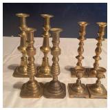4 Pair of Brass Candlesticks in Various Sizes