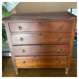 Antique Primitive Pine 4-Drawer Chest with Brass-T
