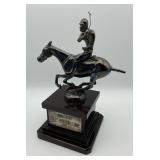 2003 Polo Player on Horse Statue on Wooden Base