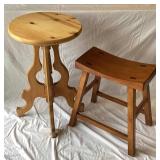 Wooden Side Table & 3 Saddle Benches