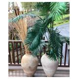 2 Large Terracotta Pots with Florals, 29 ins. Tall