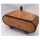 Oval Wooden Box with Brass & Leather Trim on Ball