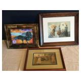 3 Framed Prints Including A Game of Tennis & Raven