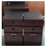 2 Black & Cherry Wooden 3-Drawer Wheeled Cabinets