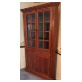 Cherry-Finish Corner Hutch with Glass Doors