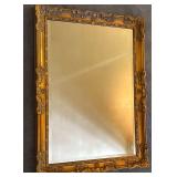 Ornate Gold-Tone Wall Mirror with Beveled Glass