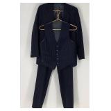 Lord & Taylor Navy Pinstriped 3 Piece Wool Suit Si