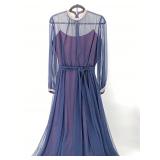 Sheer Navy Evening Gown with Rhinestone Detail