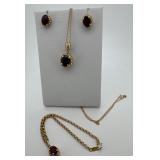 Mexican 14K Yellow Gold Garnet Jewelry Set
