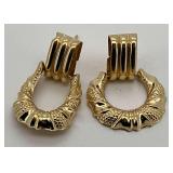 14K Yellow Gold Textured Door Knocker Earrings