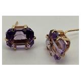 14K Gold 5.5 CTW Amethyst Earrings Marked