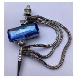 Silver-Tone Brooch with Blue Paste Stone