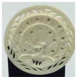 Carved Ivory-Style Peacock Brooch with Pin