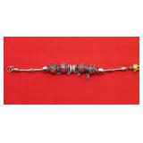 8-Inch Pink Bead & Silver-Tone Bracelet