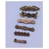6 Gold Filled Bar Brooches 22.27 Grams