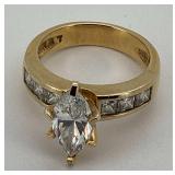 Gold Vermeil 925 Ring Size 7 Marquise & CZ