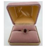 10K Gold Garnet & Diamond Halo Ring DG 10K