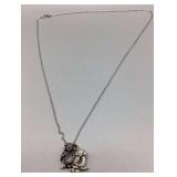 Black Diamond Owl Pendant in Sterling Silver
