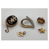Gold Tone Brooch, Pendant & Charms Set