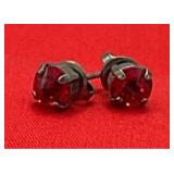 Sabika Small Red Stone Earrings in Silver-Tone