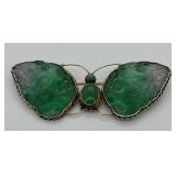 Vintage Chinese Butterfly Brooch with Carved Jadei