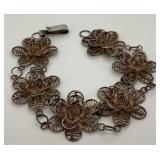 Silver Filigree Floral Bracelet, 8 ins.
