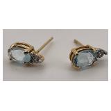14K Gold Blue Topaz & Diamond Stud Earrings