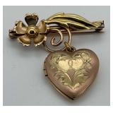 Van Dell 1/20 12k G.F. Flower Brooch with Heart Lo