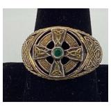 925 Gold Vermeil Celtic Cross Ring Size 13