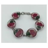 8 in Floral Resin Stone Bracelet Silver-Tone