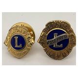 2 Lions Club Gold-Tone Lapel Pins