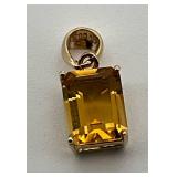 14K Yellow Gold Emerald-Cut Citrine Pendant