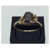 14K HGE LIND Size 8 Ring, Garnet & Diamond, Sterli