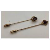 Gold-Tone Stick Pins with Garnet Stones