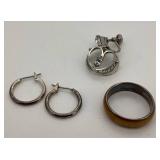 Silvertone Jewelry Lot with Amber Ring
