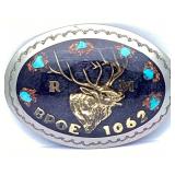 Vintage Sterling BPOE Belt Buckle w/Turquoise
