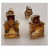 10K Yellow Gold Citrine Earrings Marked 10K
