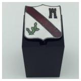 Enamel Pin with Shield & Tower Design