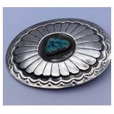 Sterling Silver Navajo-Style Belt Buckle with Turq