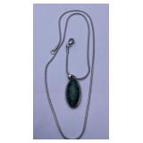 Sterling Silver Green Malachite Pendant Necklace