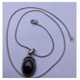 Sterling Silver Necklace With Black Onyx Pendant