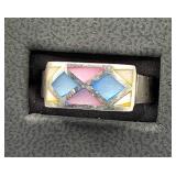 Vintage Silver Stamped Ring w/ Inlay Design
