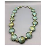 Teal & Gold Foil Art Glass Necklace, 19 ins.