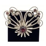 Sterling Brooch with Purple & Clear Stones