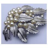 Trifari Silver-Tone & Faux Pearl Brooch