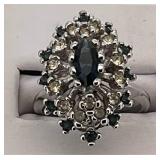 18K HGE Silver Ring with Sapphire Stones